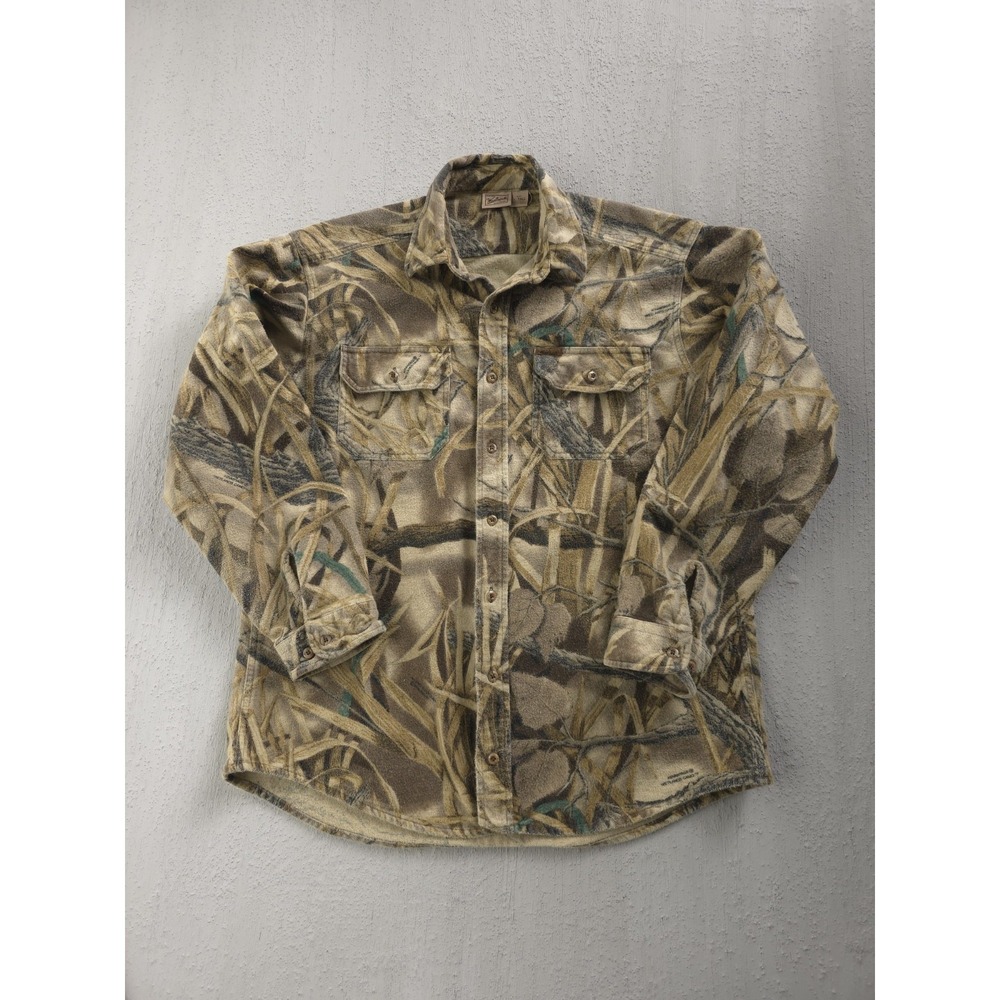 Woolrich Tree Bark Camouflage‎ Cotton Button-Up Hunting Shirt Chamois Flannel L